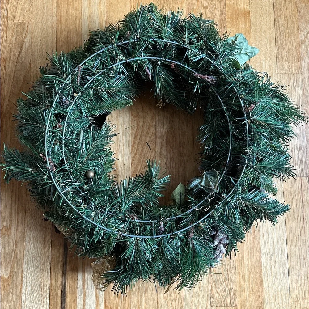 Handcrafted Gold and Wine Red Holiday Wreath